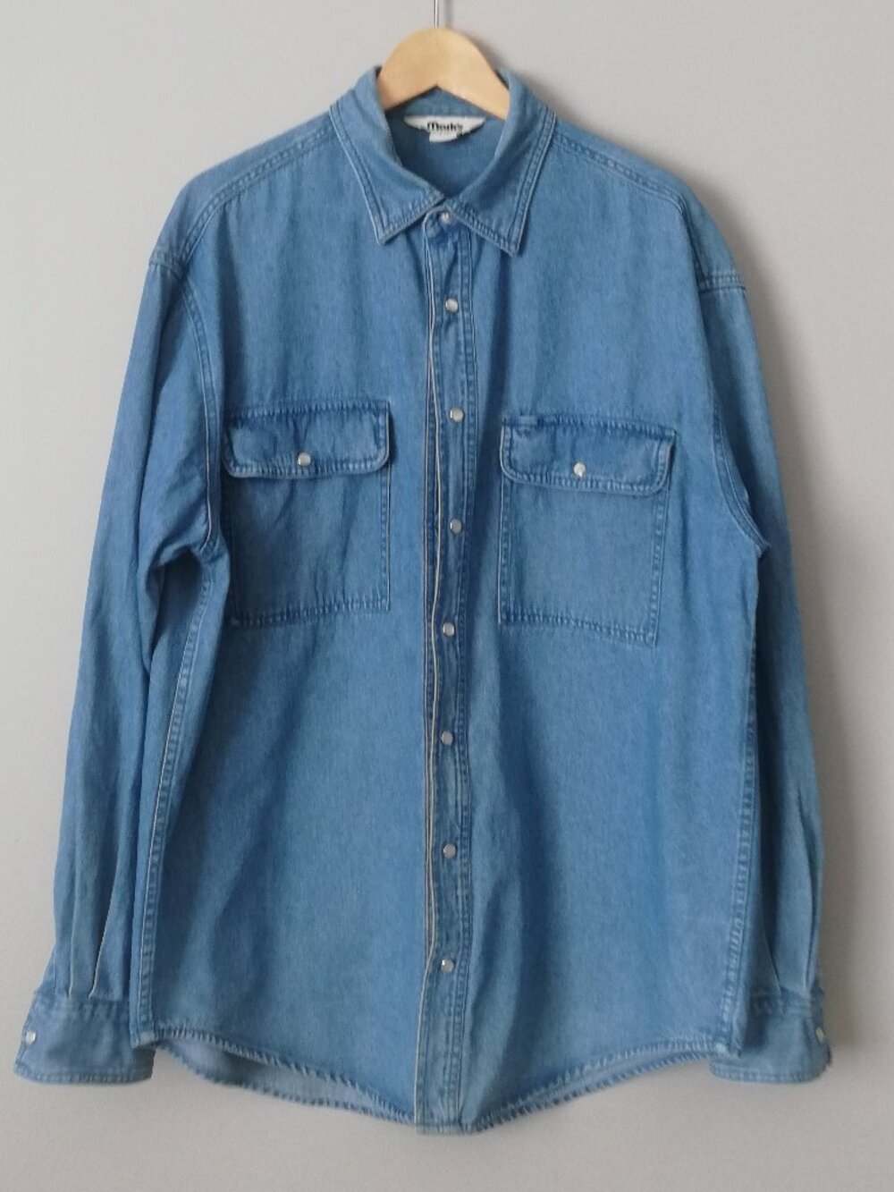 Vintage 90s Mark's Work Wearhouse Denim Shirt -Heavyweight Blue Overshirt Size L